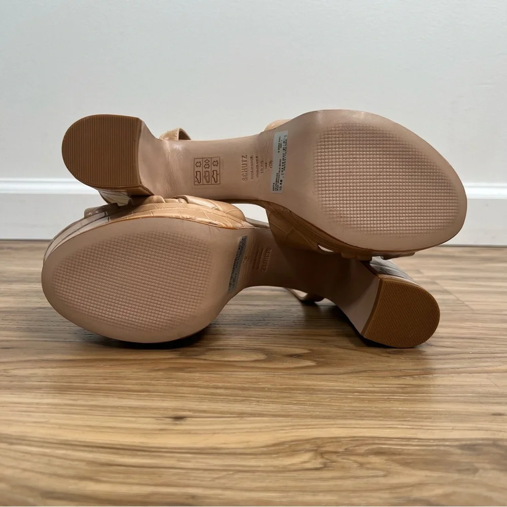 SCHUTZ Tan Croc-Embossed Platform Heels